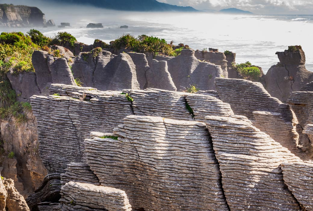 Punakaiki Pancake Rocks in Paparoa National Park, West Coast, South Island, New Zealand.