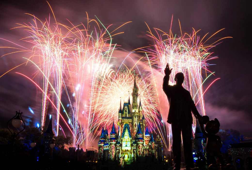 Fireworks over cinderella's castle at Walt Disney World
