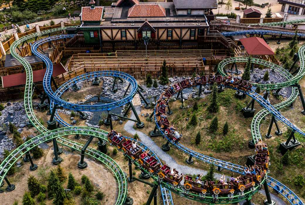 View of the rollercoasters at Efteling theme park