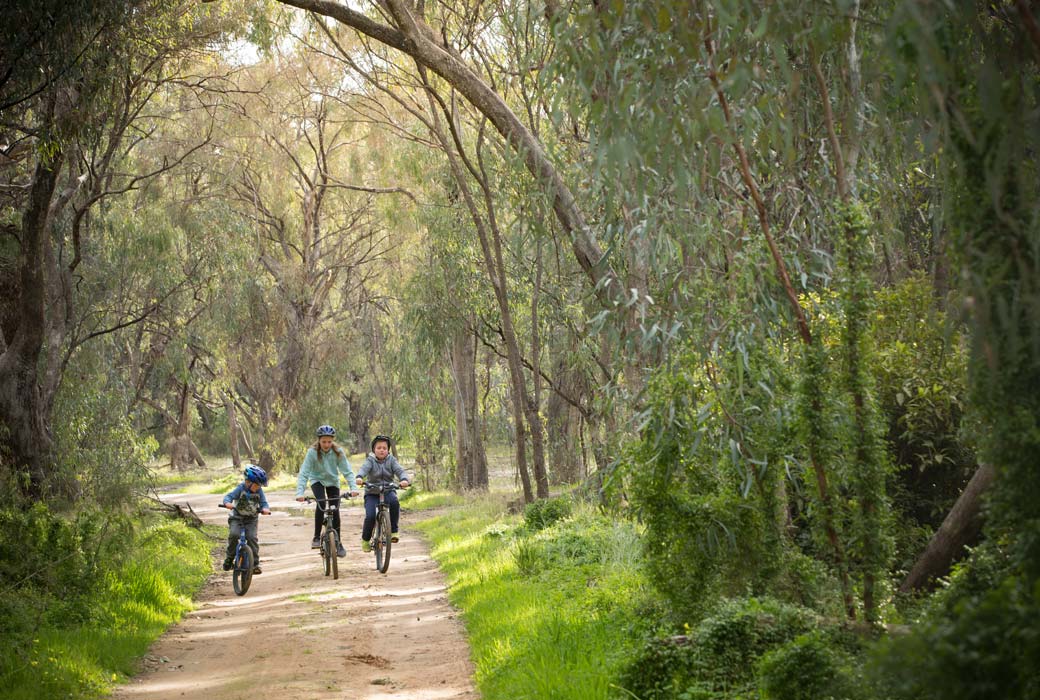 Bike riding along the Campaspe Shire Scenic Drive