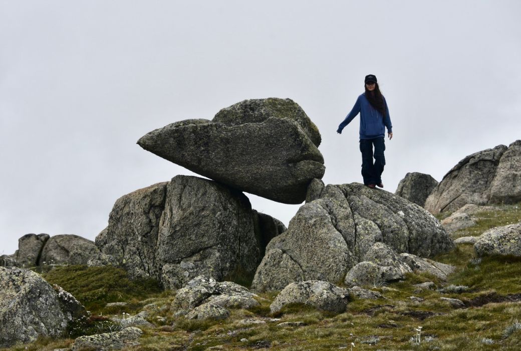 Climbing the natural rock formations along the trail