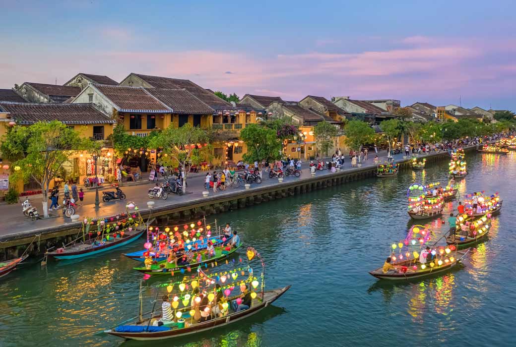 Panorama Aerial view of Hoi An ancient town, UNESCO world heritage, at Quang Nam province. Vietnam. Hoi An is one of the most popular destinations in Vietnam