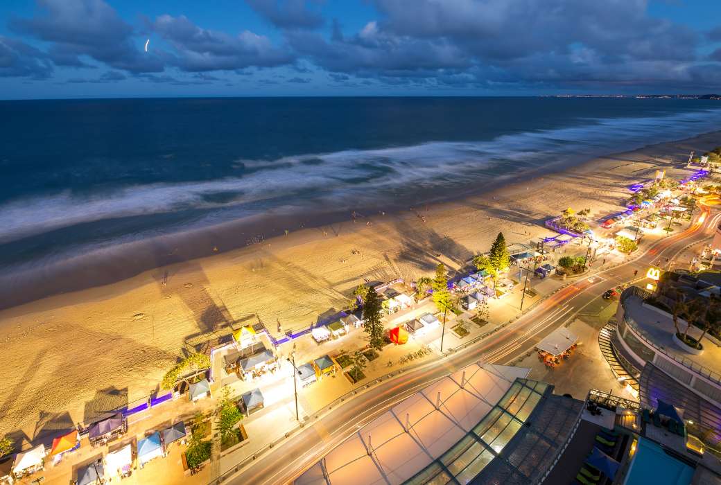 Surfers Paradise Beachfront Markets at dusk
