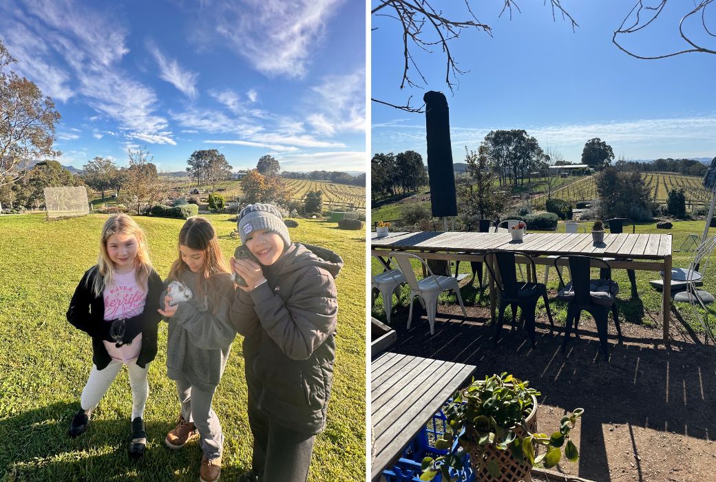 Kids holding bunnies at Elbourne Wines