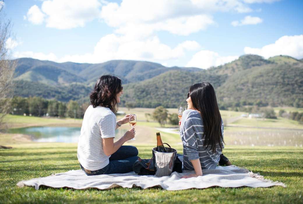 Tasting on the grass at Logan Wines